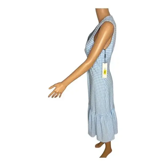 Calvin Klein Women’s Blue Gingham Sleeveless Front Knot Midi Dress size 10 NWT - Picture 3 of 10